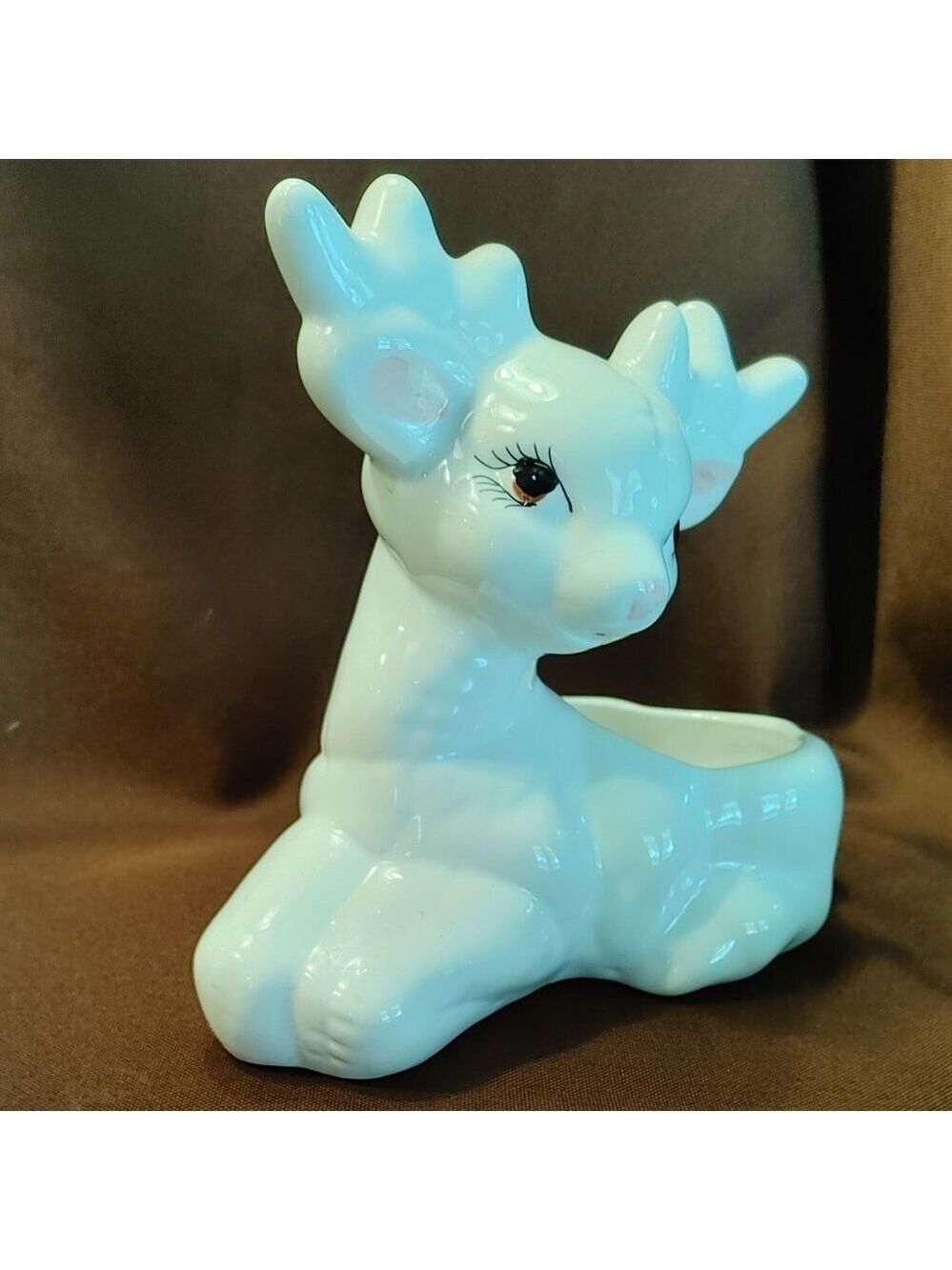 Vintage Ceramic Quilted White Deer Reindeer Planter Vase - Picture 2 of 10